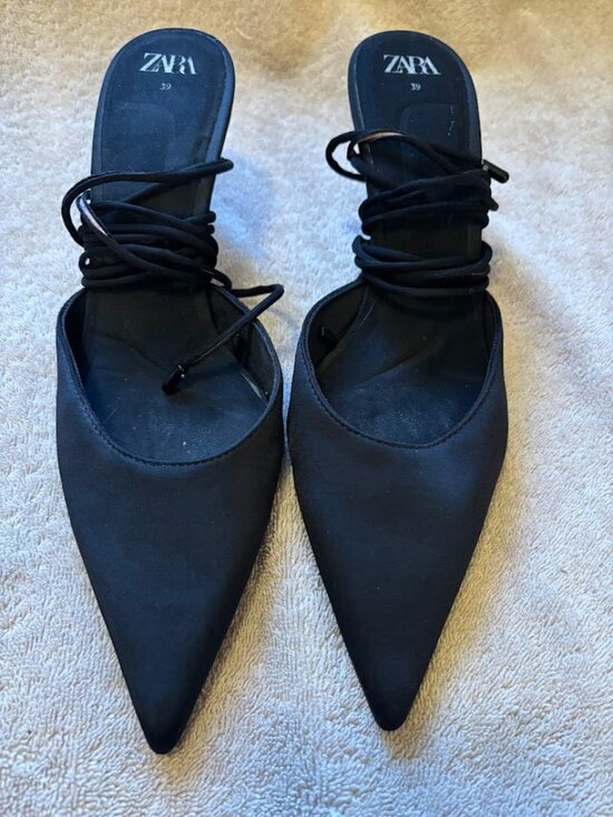 Zara Shoes - ZARA Women's Black Pointed-Toe Lace-up Heeled Pumps - size 39
